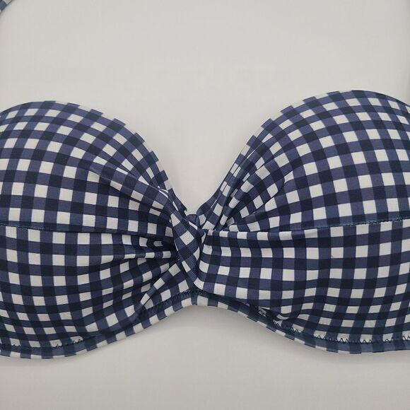 Navy Blue and White Checkered Bikini Top - Picture 2 of 6